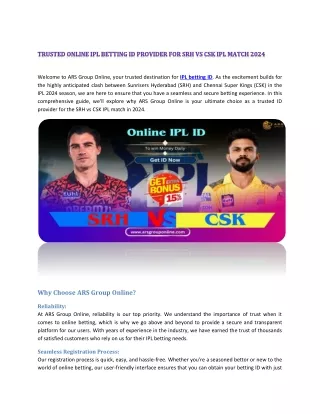 Trusted Online IPL Betting ID provider for SRH vs CSK IPL Match 2024