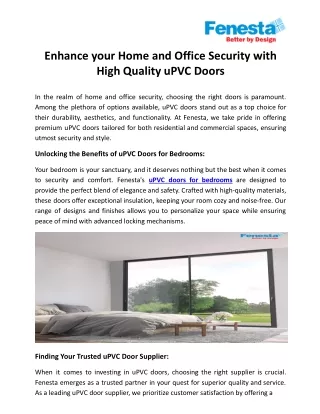 Enhance your Home and Office Security with High Quality uPVC Doors