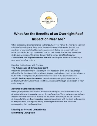 What Are the Benefits of an Overnight Roof Inspection Near Me?