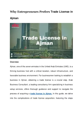 Why Entrepreneurs Prefers Trade License in Ajman