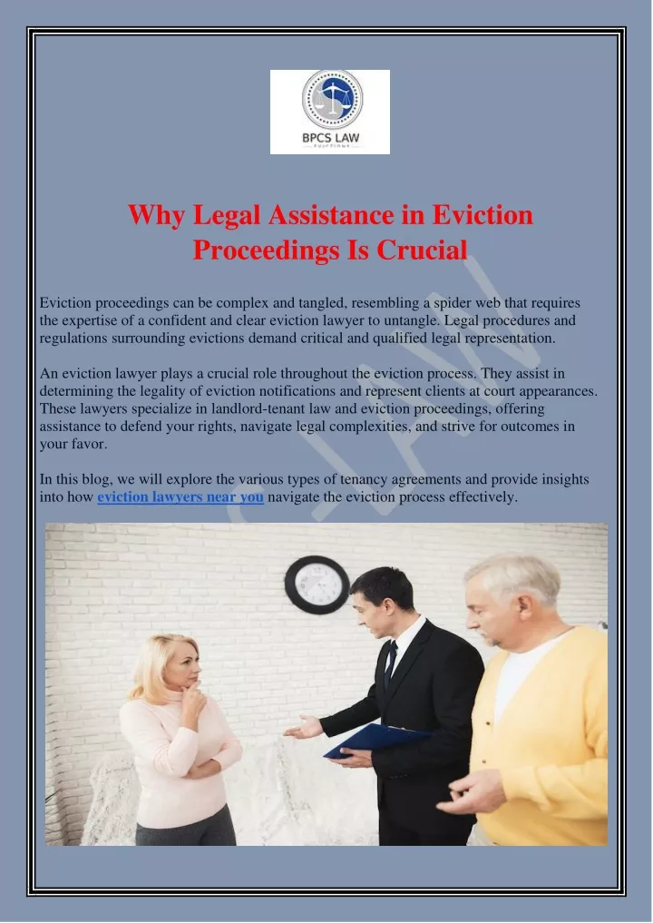 why legal assistance in eviction proceedings