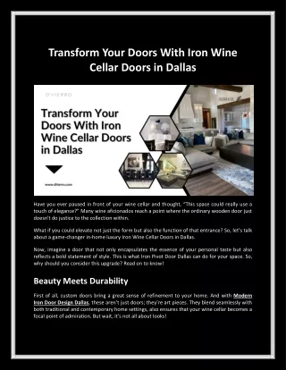 Transform Your Doors With Iron Wine Cellar Doors in Dallas