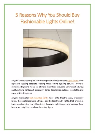 5 reasons why you should buy fashionable lights online!