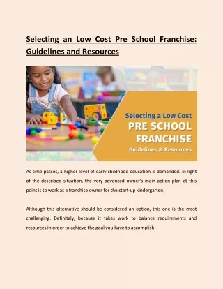 Selecting an Low Cost Pre School Franchise Guidelines and Resources