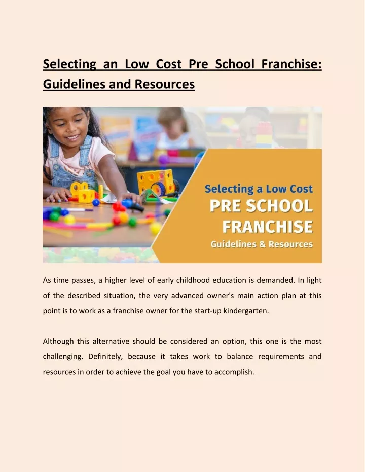 selecting an low cost pre school franchise