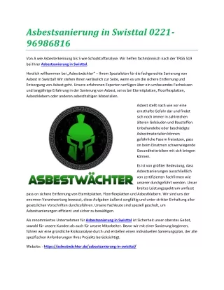 Asbestsanierung in Swisttal 0221-96986816