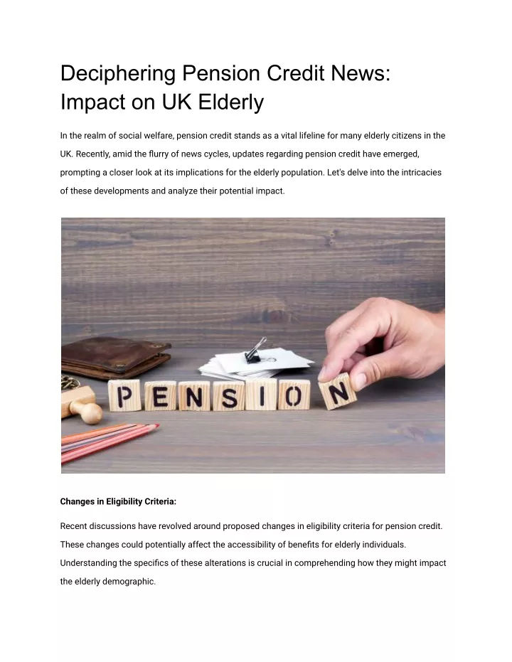deciphering pension credit news impact
