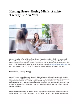 Anxiety Therapy in New York