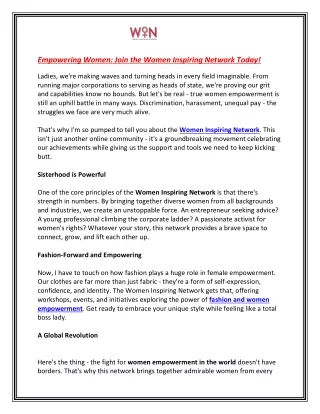 Empowering Women Join the Women Inspiring Network Today!