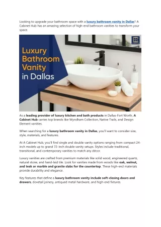 Where Can You Find the Luxury Bathroom Vanity in Dallas?
