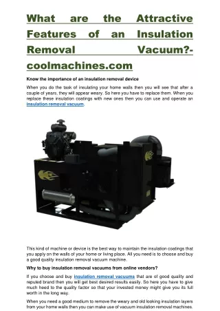 What are the Attractive Features of an Insulation Removal Vacuum-coolmachines.com