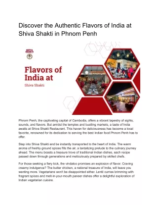 Discover the Authentic Flavors of India at Shiva Shakti in Phnom Penh