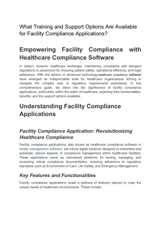 What Training and Support Options Are Available for Facility Compliance Applications