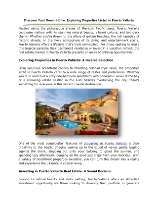 Discover Your Dream Home: Exploring Properties Listed in Puerto Vallarta
