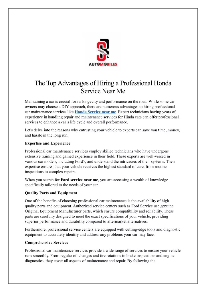 the top advantages of hiring a professional honda