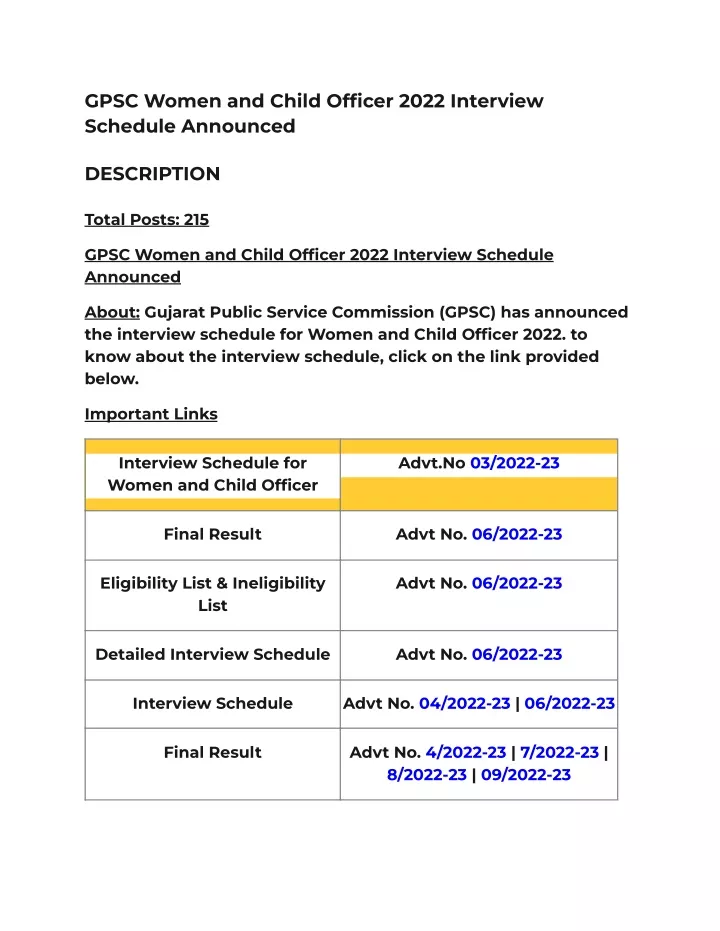 gpsc women and child officer 2022 interview