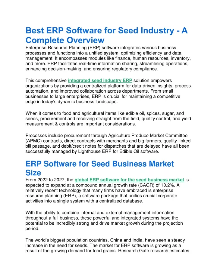 best erp software for seed industry a complete