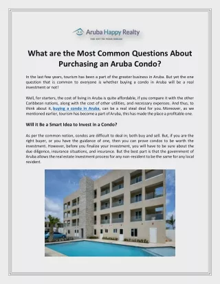 What are the Most Common Questions About Purchasing an Aruba Condo?