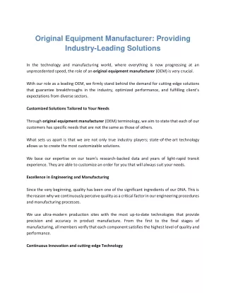 Original Equipment Manufacturer Providing Industry-Leading Solutions