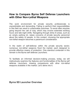 How to Compare Byrna Self Defense Launchers with Other Non-Lethal Weapons