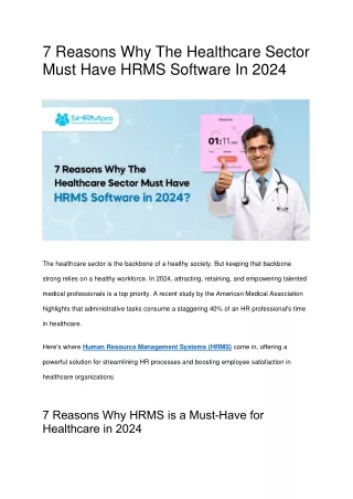 7 Reasons Why The Healthcare Sector Must Have HRMS Software In 2024