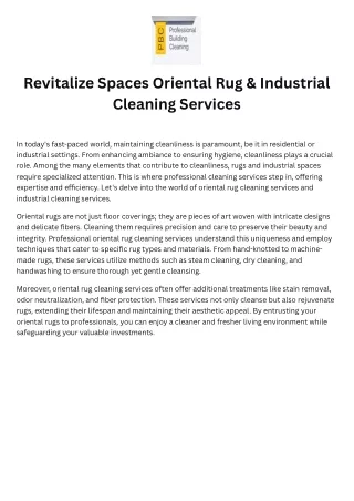 Revitalize Spaces Oriental Rug & Industrial Cleaning Services