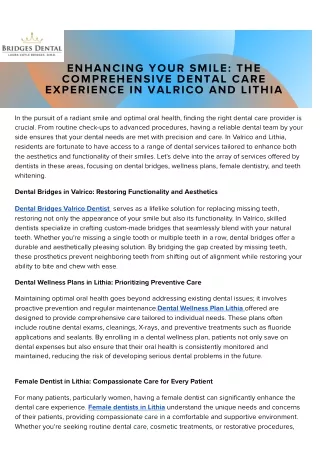 Enhancing Your Smile The Comprehensive Dental Care Experience in Valrico and Lithia