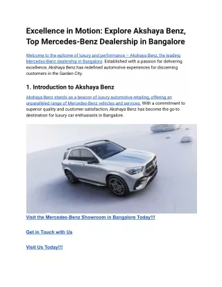 Excellence in Motion_ Explore Akshaya Benz, Top Mercedes-Benz Dealership in Bangalore