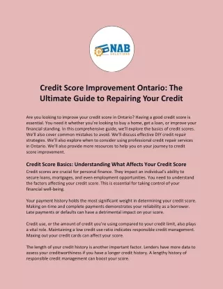Credit Score Improvement Ontario: The Ultimate Guide to Repairing Your Credit
