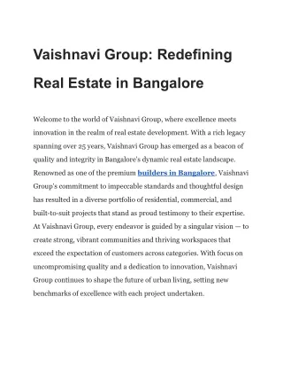 Vaishnavi Group_ Redefining Real Estate in Bangalore
