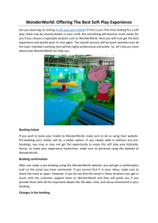 WonderWorld Offering The Best Soft Play Experience