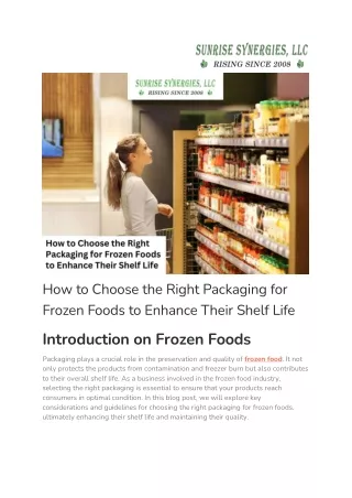 How to Choose the Right Packaging for Frozen Foods to Enhance Their Shelf Life