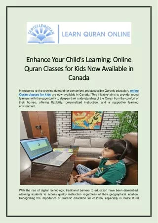 Enhance Your Child's Learning Online Quran Classes for Kids Now Available in Canada