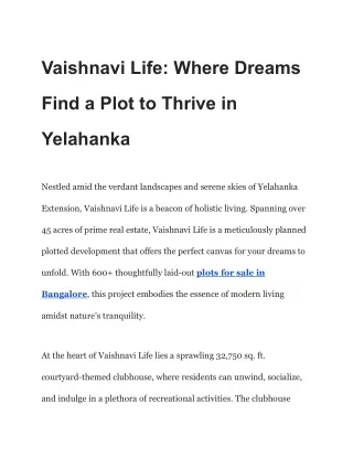Vaishnavi Life_ Where Dreams Find a Plot to Thrive in Yelahanka