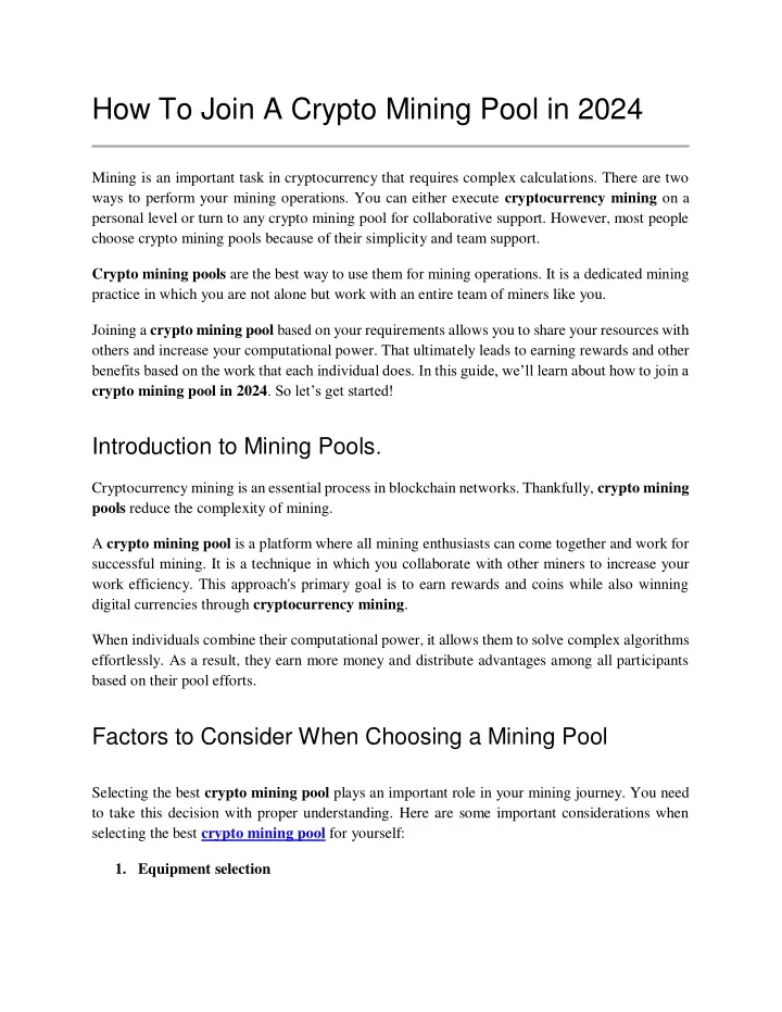 how to join a crypto mining pool in 2024