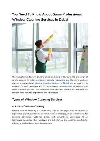 You Need To Know About Some Professional Window Cleaning Services In Dubai