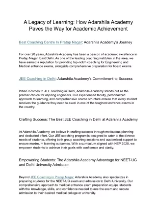Legacy of Learning How Adarshila Academy Paves the Way for Academic Achievement