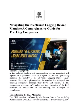 Navigating the Electronic Logging Device Mandate A Comprehensive Guide for Trucking Companies