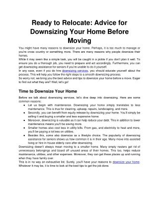 ready to relocate advice for downsizing your home