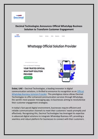 Official Whatsapp Business Solution Provider - Decimal Technologies