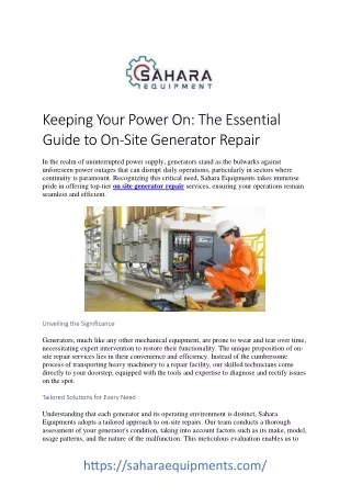 On-Site Generator Repair: Swift Solutions for Reliable Power