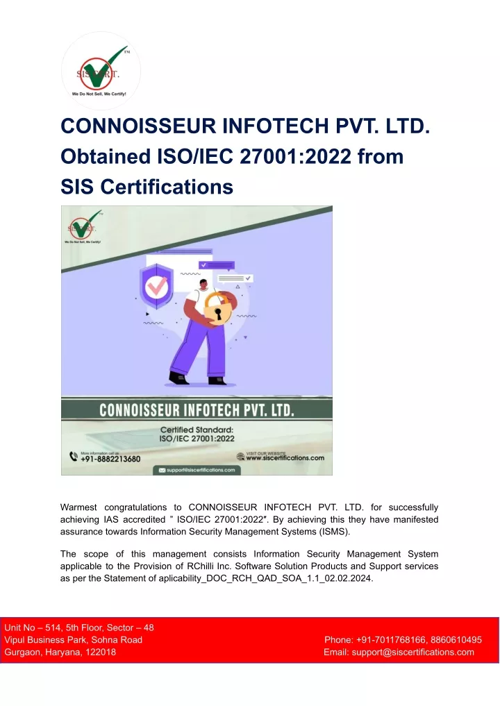 connoisseur infotech pvt ltd obtained