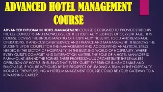 Advanced Diploma in Hotel Management Course