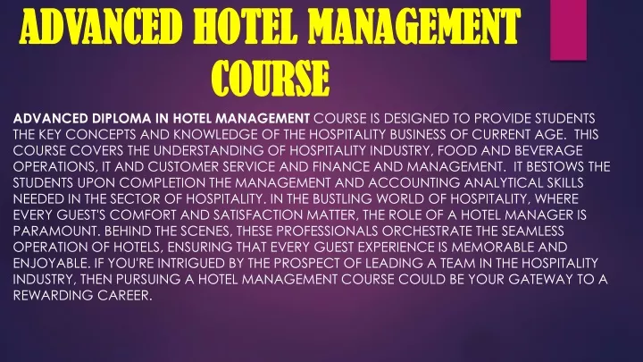 advanced hotel management course