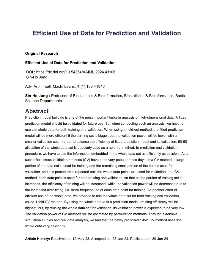 efficient use of data for prediction