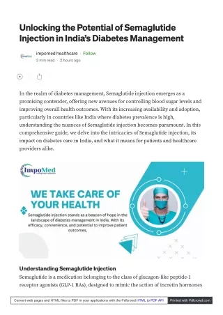 Semaglutide Injection: Leading the Way to Better Health at Impomed Healthcare.
