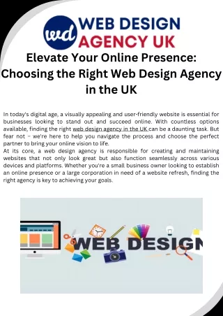 Elevate Your Online Presence Choosing the Right Web Design Agency in the UK