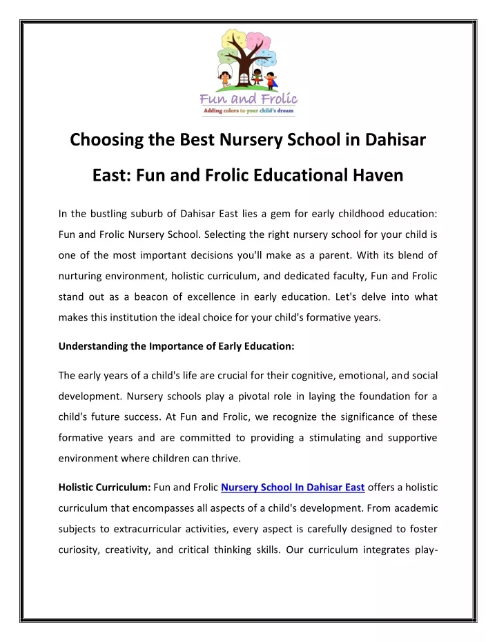 choosing the best nursery school in dahisar