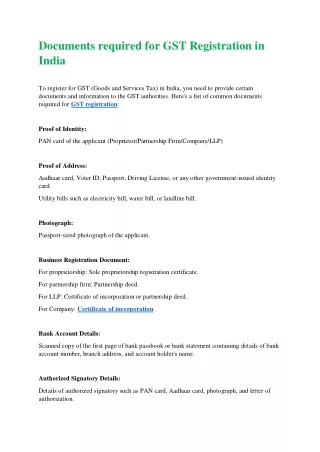 documents required for gst registration in india