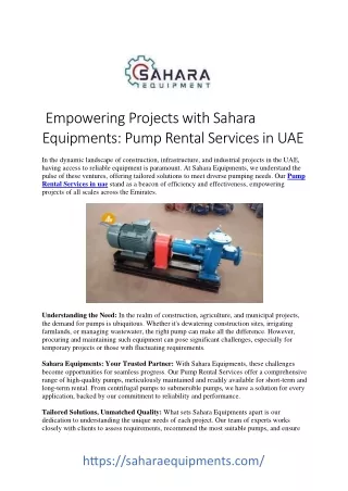 Streamline Your Operations: Pump Rental Services in UAE